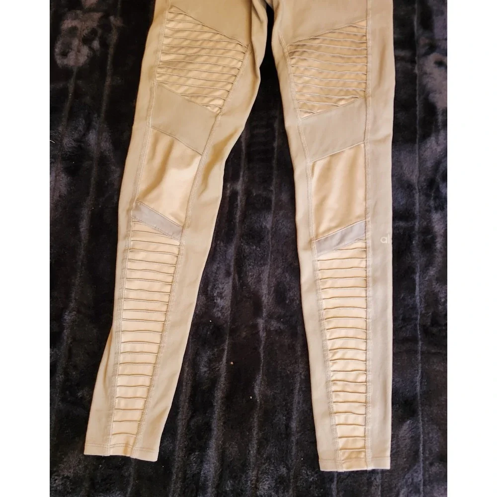 Alo Yoga Leggings Womens XS Beige High Waist Mesh Ankle Yoga Gym Pants Stretch